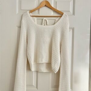 Hollister Crochet Style Squareneck Sweater XXL White Cotton Bell Sleeve
